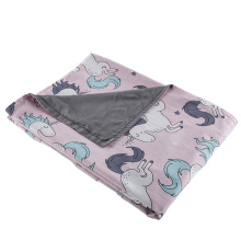 36*48 Unicorn Printed Cotton Fabric with Grey Organic Bamboo Kids Blanket Cover